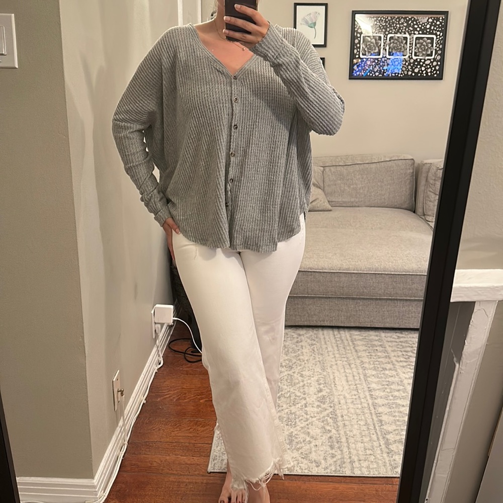 Grey Out From Under button up sweater